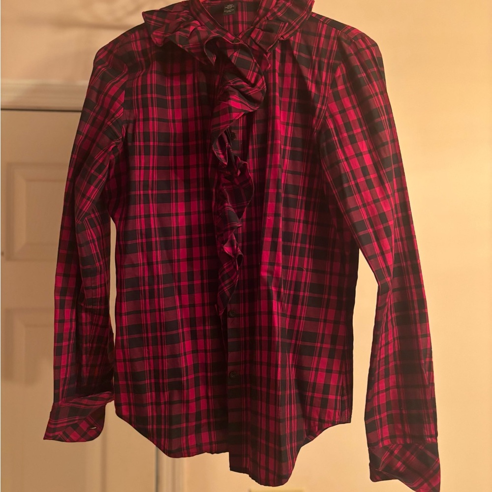 Ralph Lauren Red and Black Plaid Ruffle Top